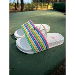 Bumble & Birdie Slip on Sandals Girl Shoes Rainbow Glitter Pride Strap Sz 11 NWT